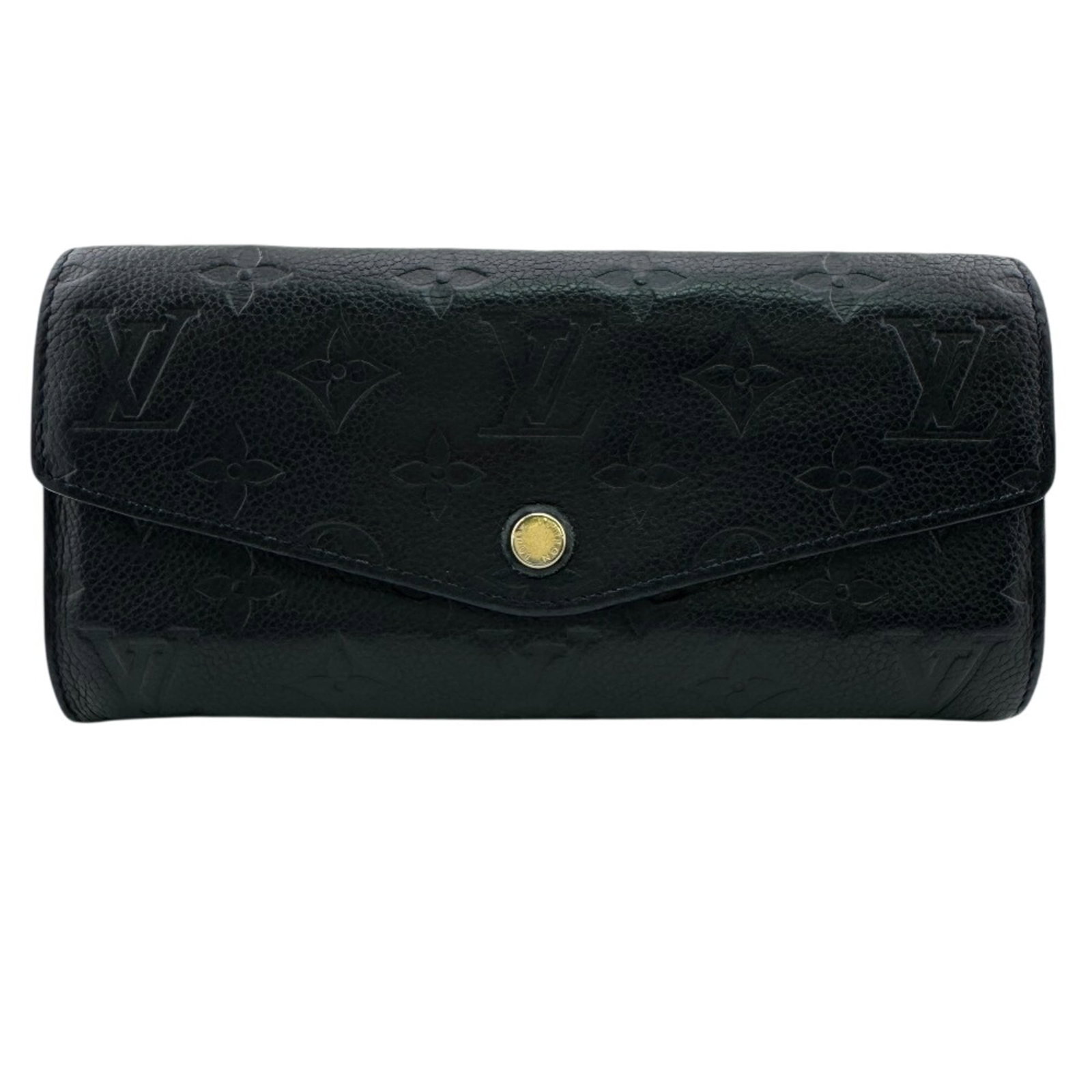 Long Wallet Bi Fold Leather Louis Vuitton: Long Wallet Bi Fold Leather Louis Vuitton Long wallet in black leather with classic Monogram Empreinte design, measuring 10.5cm x 19.5cm. This bi-fold wallet features timeless style and elegant propor