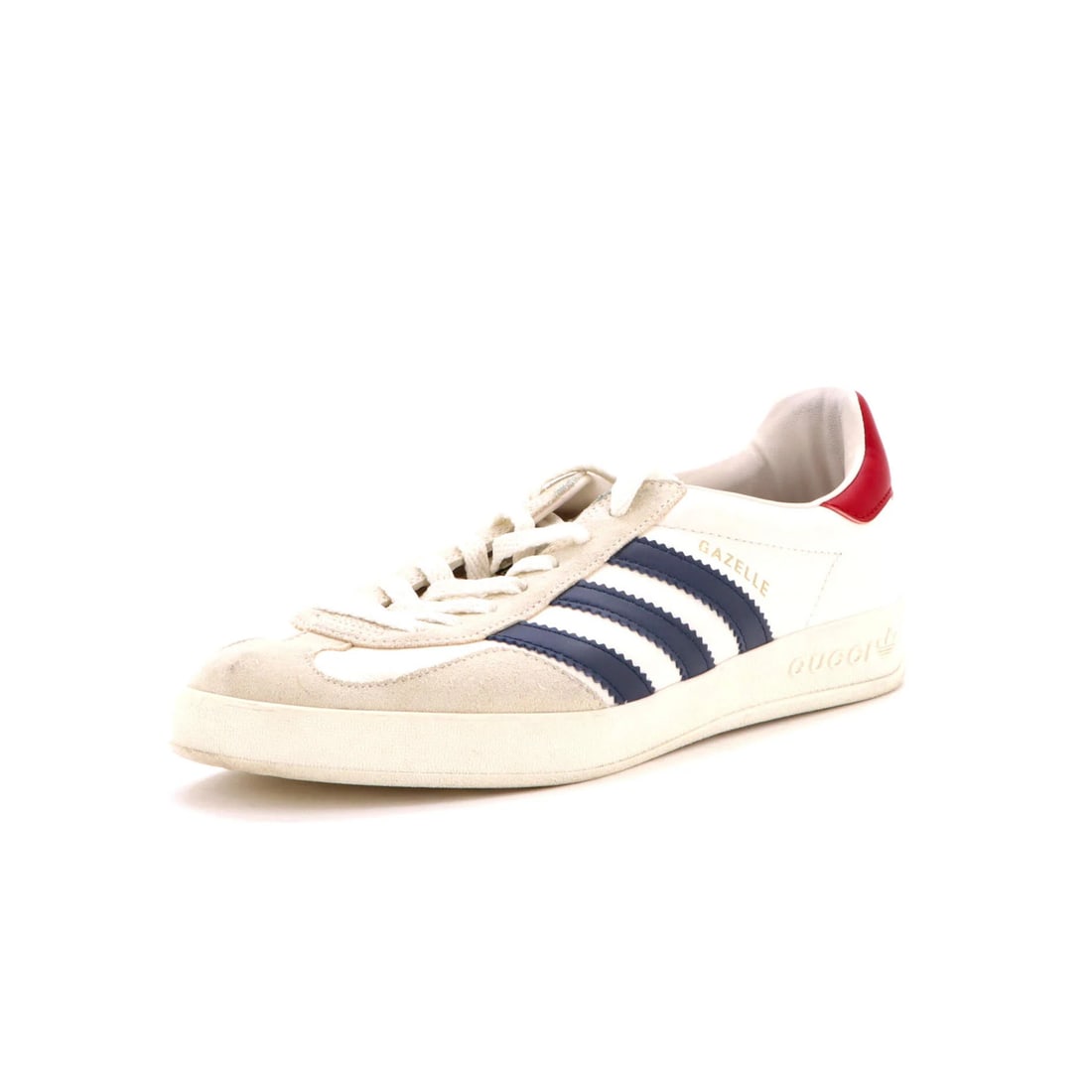 Gucci x Adidas Men's Gazelle Sneakers Leather and Suede with Faux Leather: Gucci x Adidas Men's Gazelle Sneakers Leather and Suede with Faux Leather White Gucci x Adidas Men's Gazelle Sneakers with Faux Leather, Suede, and Leather Upper. Featuring a unique combination of fau