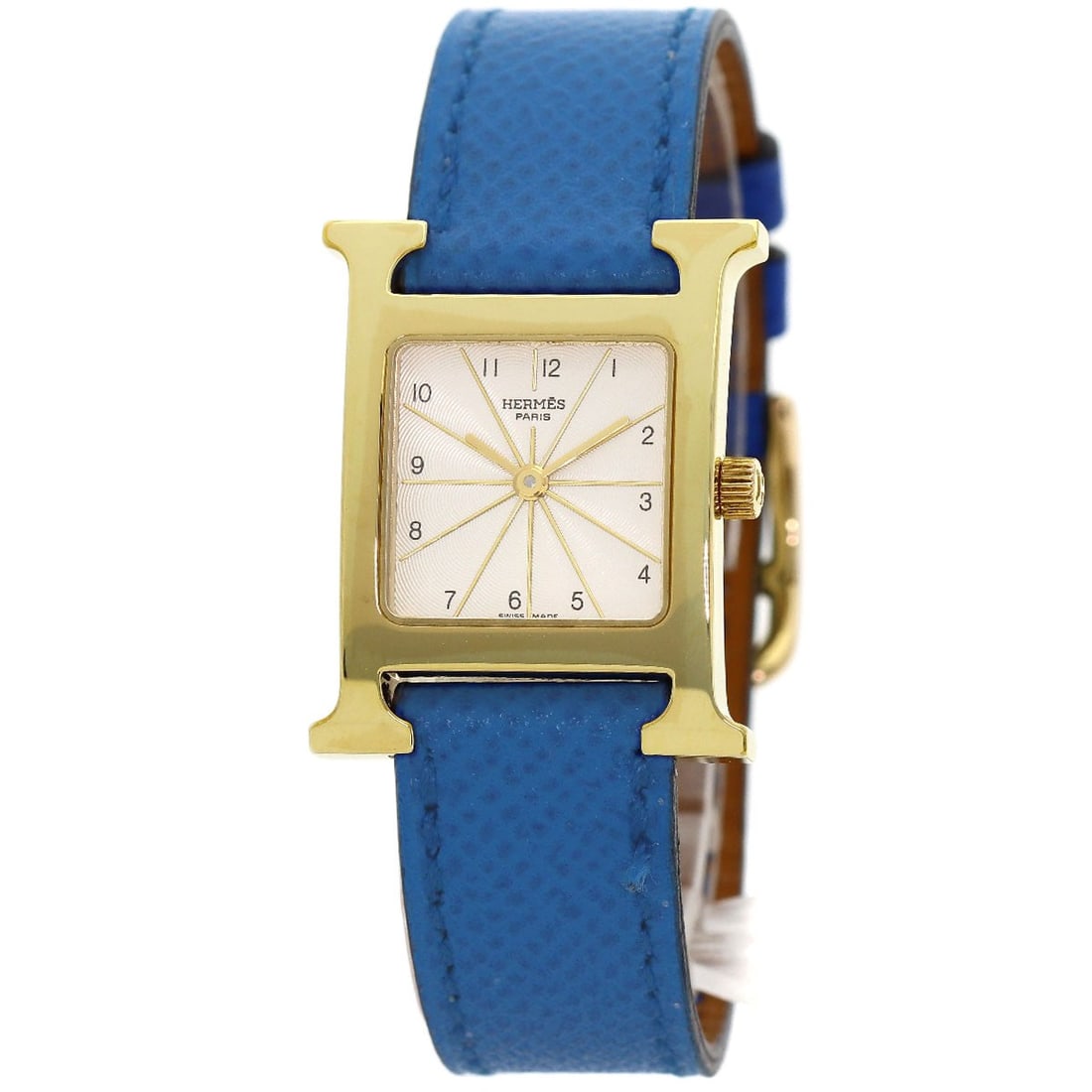 Hermes H Watch Watches Hh1 201 Gold Plated Leather: Hermes H Watch Watches Hh1 201 Gold Plated Leather Gold Plated Leather Strap and Silver Dial, the Hermes H Watch Hh1 boasts an elegant gold-plated leather strap paired with a silver dial, making for a