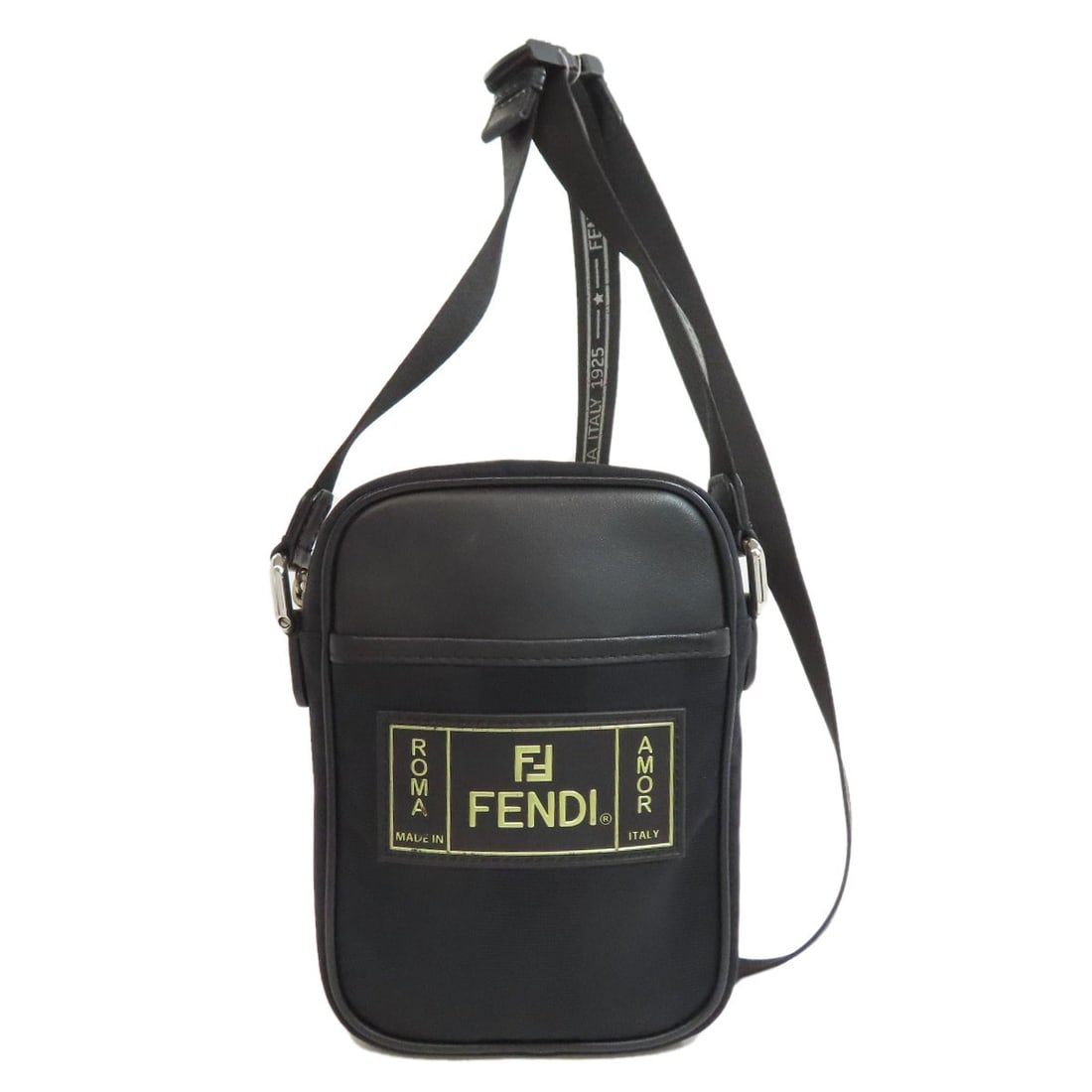Logo Fendi Nylon Bag Shoulder: Logo Fendi Nylon Bag Shoulder Black Fendi Nylon Shoulder Bag with sleek design and durable nylon exterior. The bag's simple yet stylish shape makes it versatile for everyday use. A classic accessory f