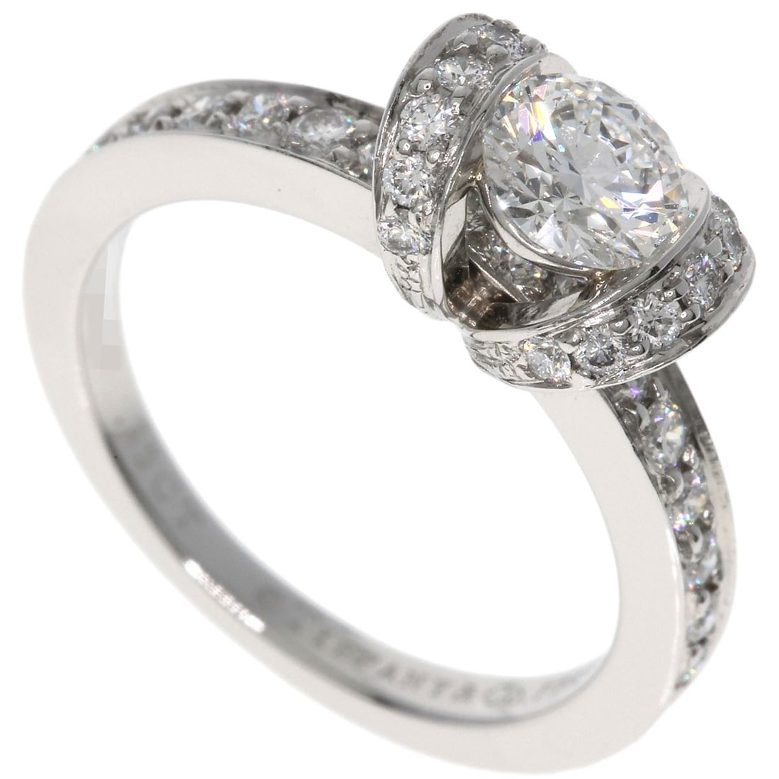 Tiffany&Co. Ribbon Solitaire Diamond Ring Platinum Pt950: Tiffany&Co. Ribbon Solitaire Diamond Ring Platinum Pt950 Tiffany&Co.'s Ribbon Solitaire Diamond Ring showcases a stunning platinum setting, expertly crafted to highlight the beauty of its 0.43ct D-col