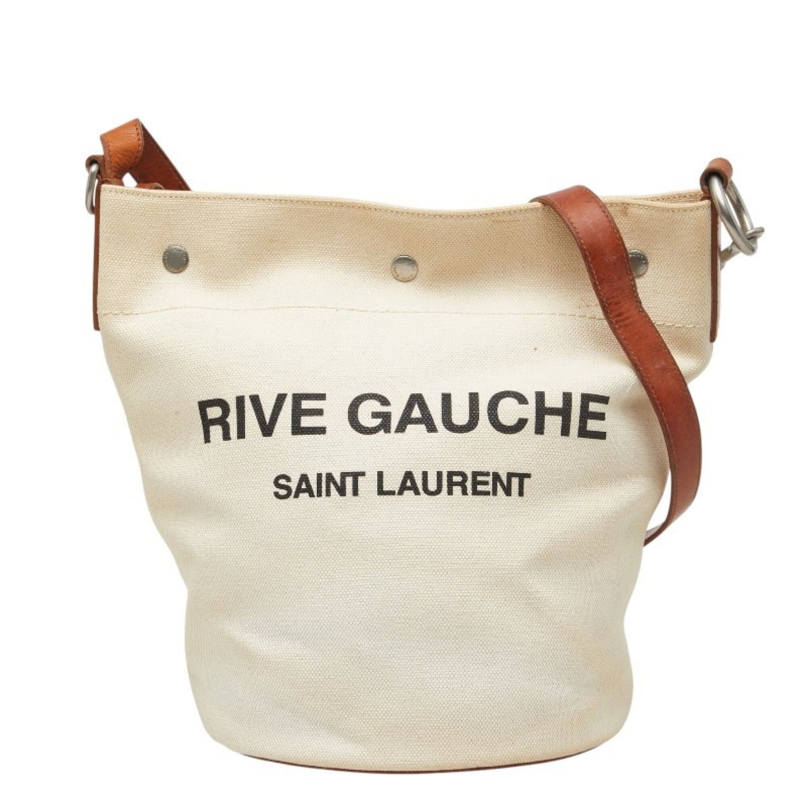Laurent Saint Shoulder Bag Leather Canvas: Laurent Saint Shoulder Bag Leather Canvas Canvas and leather come together in this Saint Laurent shoulder bag, featuring a classic design with a brown and ivory color combination. The bag's size and s