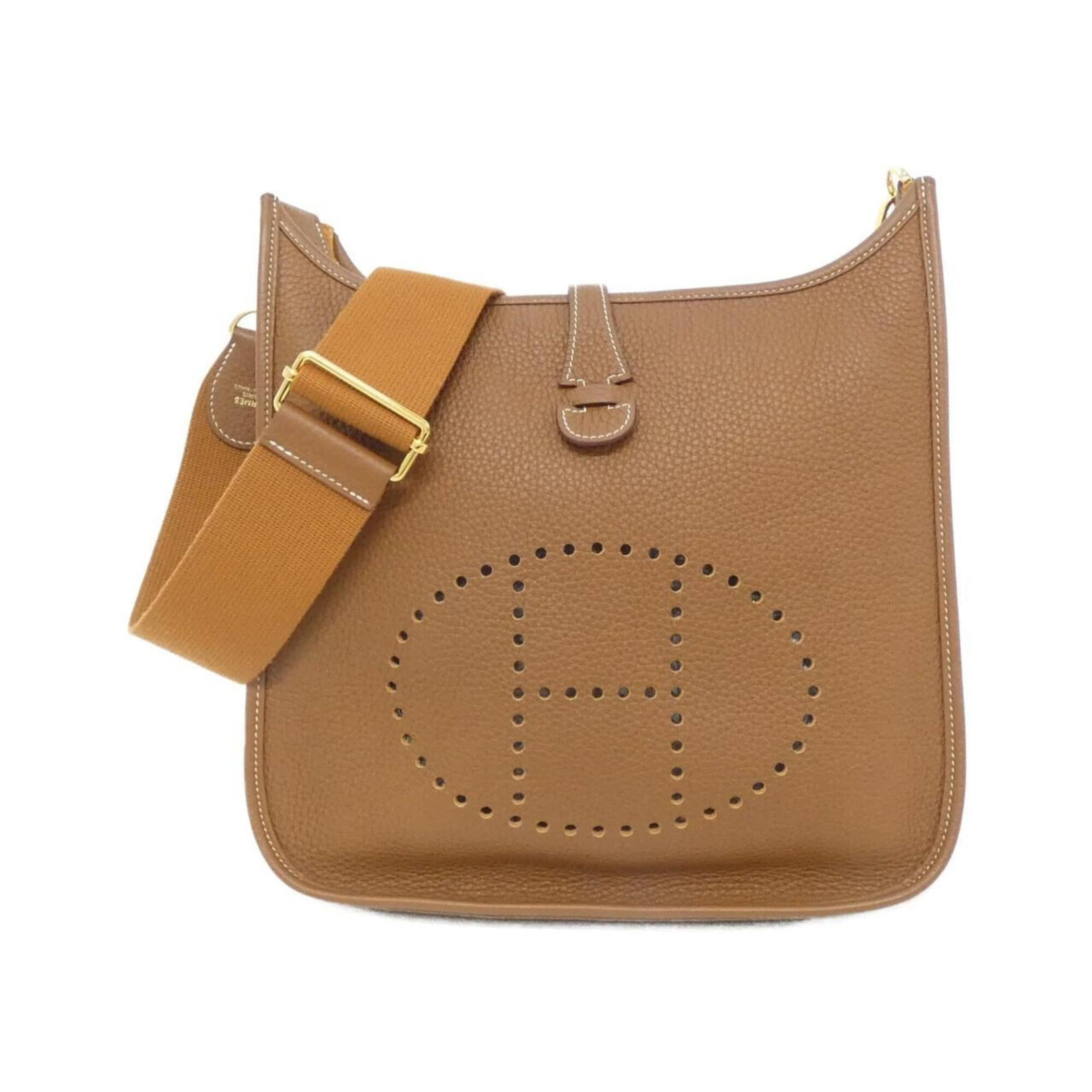 Hermes Shoulder Bag Taurillon Clemence Leather: Hermes Shoulder Bag Taurillon Clemence Leather Taurillon Clemence leather, a signature Herm?s material, adorns this elegant shoulder bag. With its classic design and refined gold brown color, it exude