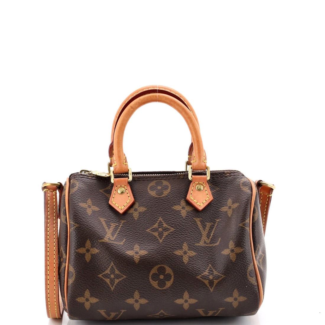 Louis Vuitton Bag Nano Monogram Canvas Speedy Bandouliere: Louis Vuitton Bag Nano Monogram Canvas Speedy Bandouliere The Louis Vuitton Bag Nano Monogram Canvas Speedy Bandouliere features a classic cross body design with a brown canvas exterior and gold hardw