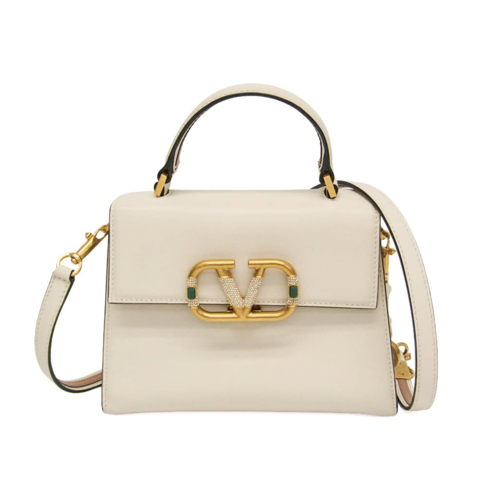 Handbag Leather Valentino Garavani Bag Shoulder: Handbag Leather Valentino Garavani Bag Shoulder This stunning Valentino Garavani bag boasts sleek lines and sophisticated design, featuring an off-white leather exterior with a striking V-sling buckle