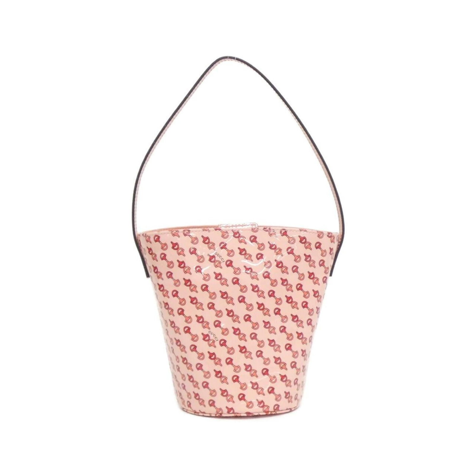 Handbag Leather Gucci: Handbag Leather Gucci Light pink leather Gucci handbag with enamel details, measuring 16cm x 18cm x 11cm. Comes with dust bag for storage and protection. This handbag features Gucci's signature style 