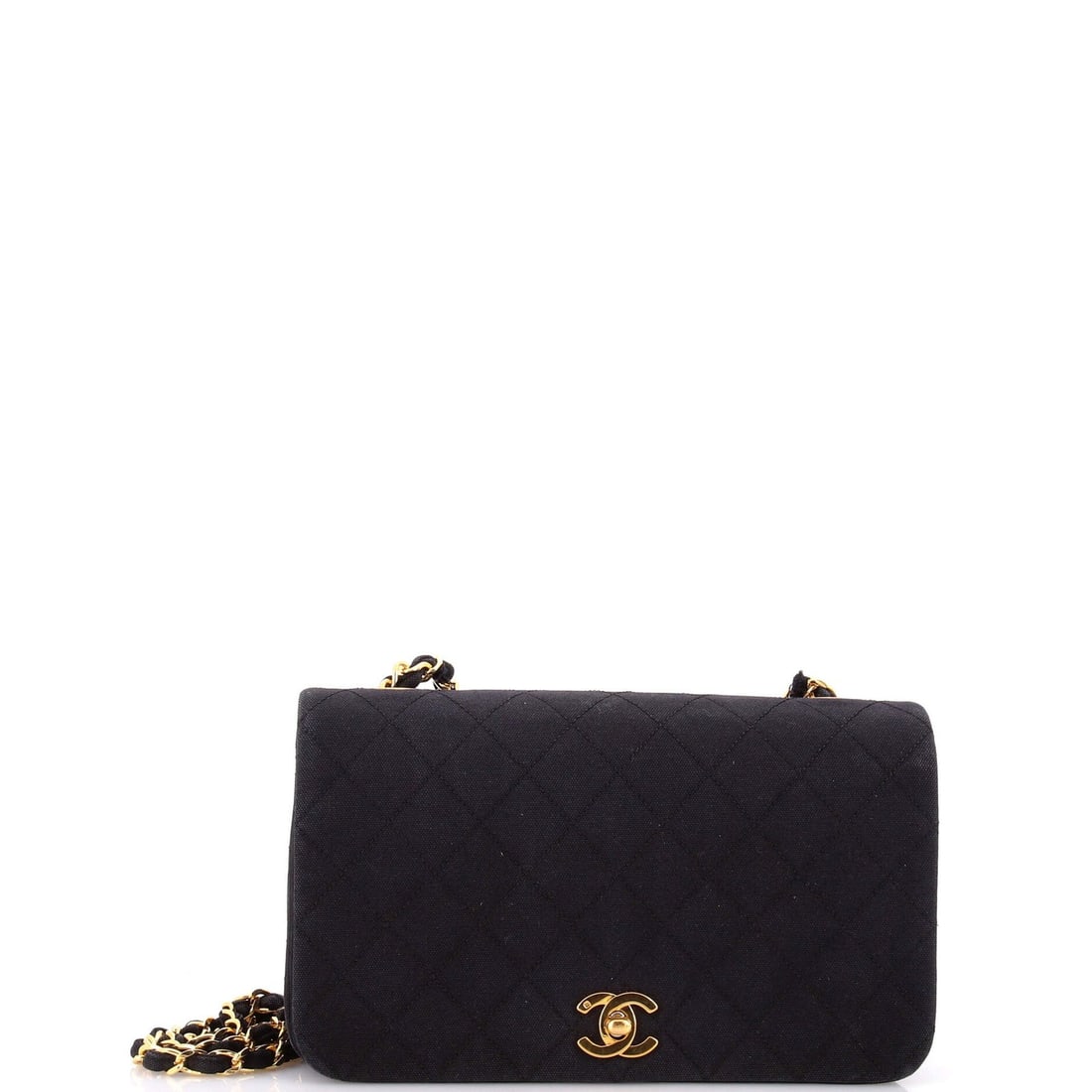 Chanel Quilted Jersey Bag Mini Flap Vintage Full: Chanel Quilted Jersey Bag Mini Flap Vintage Full Black quilted jersey mini flap bag with gold hardware, featuring a classic vintage full design. This Chanel mini bag boasts a timeless look and feel, w