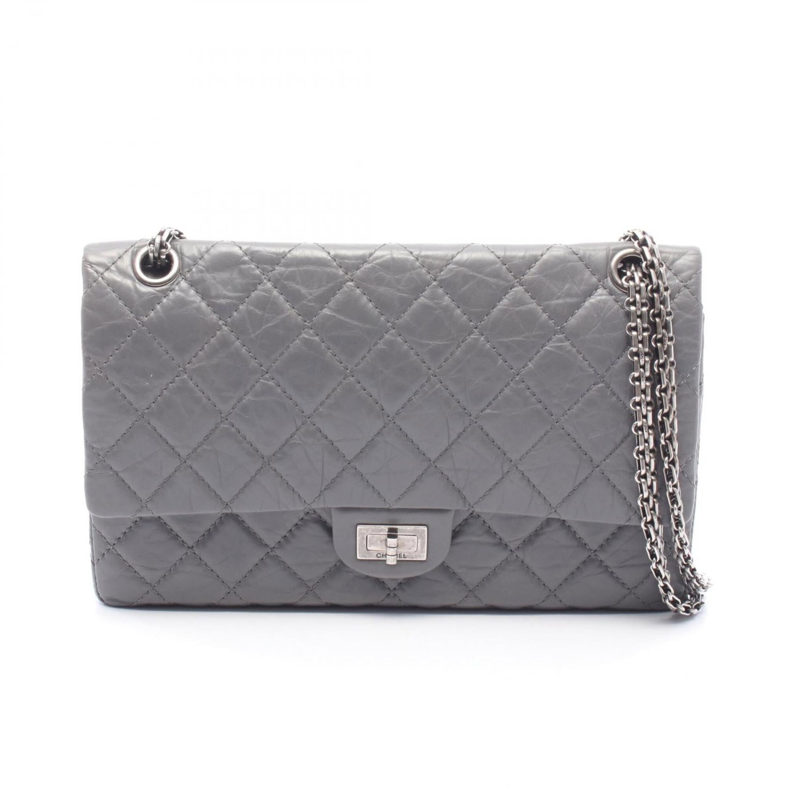 Chanel Handbag Shoulder Bag Leather: Chanel Handbag Shoulder Bag Leather The Chanel Handbag Shoulder Bag Leather features high-quality calfskin leather in a sleek gray color, with precise measurements at 18cm x 27cm x 8cm. Made from genu