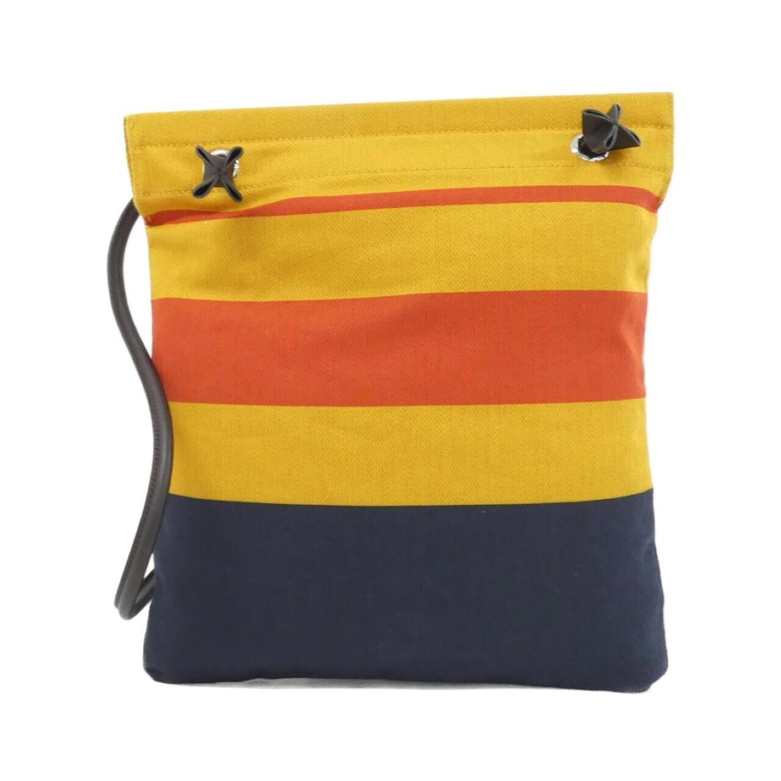 Shoulder bag canvas Hermes: Shoulder bag canvas Hermes Navy canvas shoulder bag from Hermes, featuring a classic design with a subtle orange accent and Rocabar yellow stripe. The bag measures 34cm x 30cm x 1cm and has a timeless