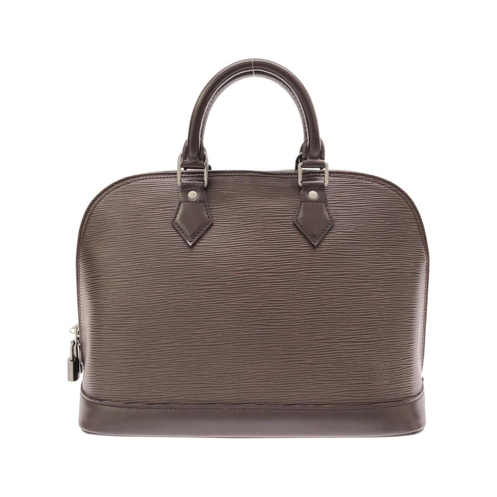 Handbag Louis Vuitton Leather: Handbag Louis Vuitton Leather The Louis Vuitton Epi handbag features high-quality leather made from calfskin, with a classic Moka color and matte silver hardware. Measuring 24cm x 31cm x 17cm, it offe