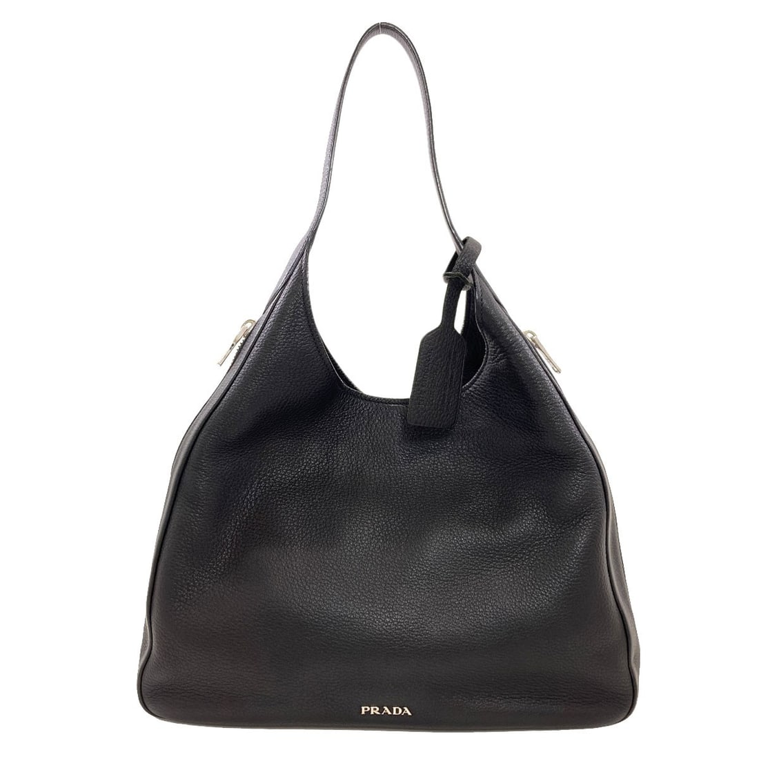 Calf One Shoulder Bag Belt Hobo Prada: Calf One Shoulder Bag Belt Hobo Prada Black Calf One Shoulder Bag Belt Hobo Prada. This black calf shoulder bag features an exterior made from high-quality leather, with a classic hobo style and one s