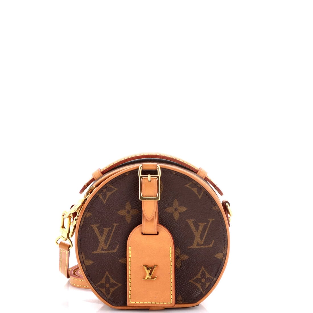 Boite Chapeau Bag Louis Vuitton Monogram Mini Canvas: Boite Chapeau Bag Louis Vuitton Monogram Mini Canvas Brown Louis Vuitton Monogram Mini Canvas Cross Body Bag with Gold Hardware, featuring a canvas exterior and neutral leather interior. The bag measu