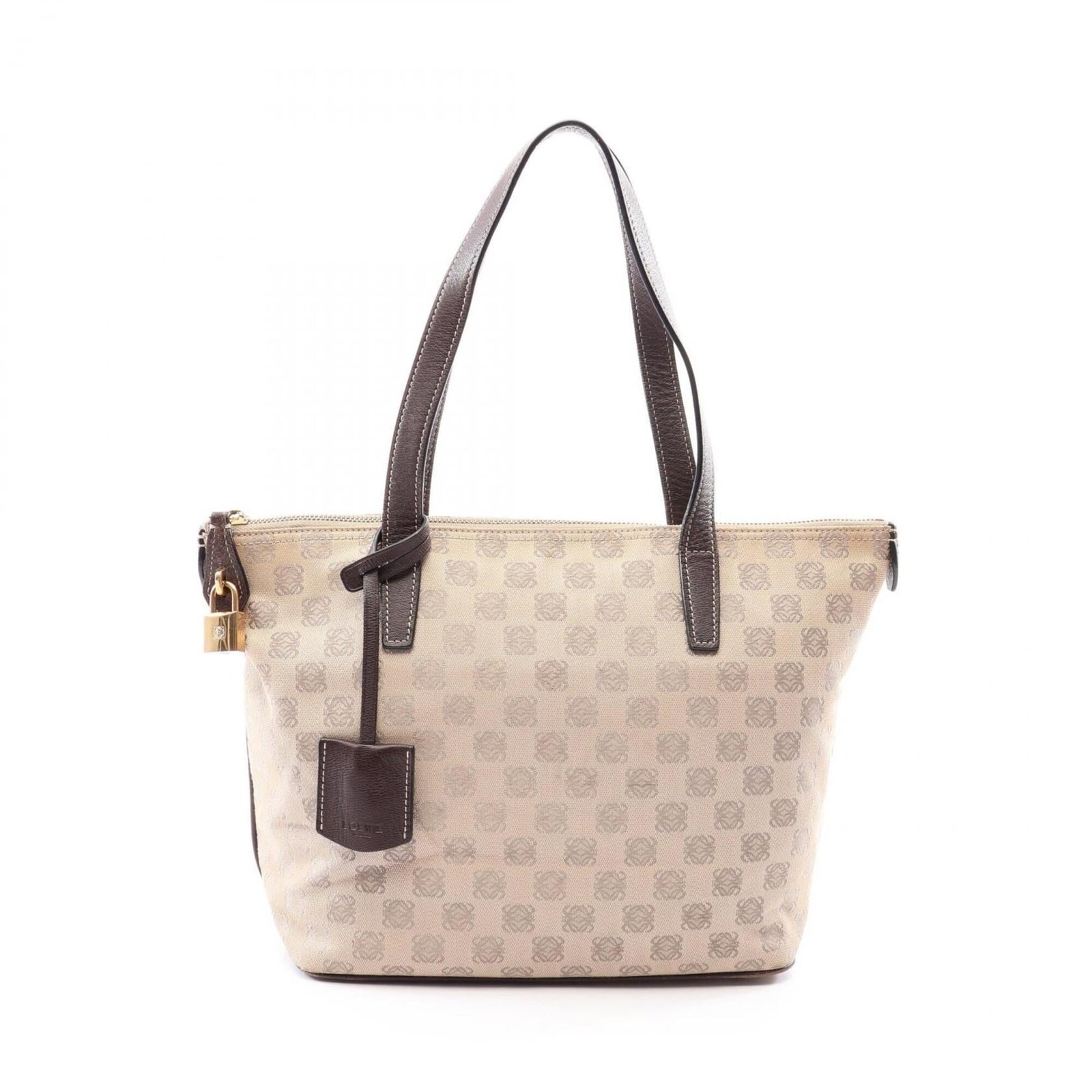 Loewe Handbag Tote Bag Canvas Leather: Loewe Handbag Tote Bag Canvas Leather Canvas and leather blend in this understated beige and brown Loewe tote bag, measuring 24cm x 26cm x 13cm. The canvas material provides a sturdy base while the le