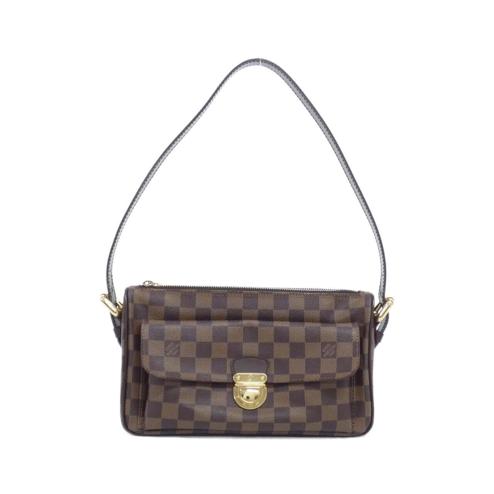 Coated Canvas Shoulder Bag By Louis Vuitton: Coated Canvas Shoulder Bag By Louis Vuitton Coated canvas shoulder bag with gold hardware, featuring the iconic Damier pattern. Made from durable coated canvas, this stylish bag measures 16cm x 26cm x