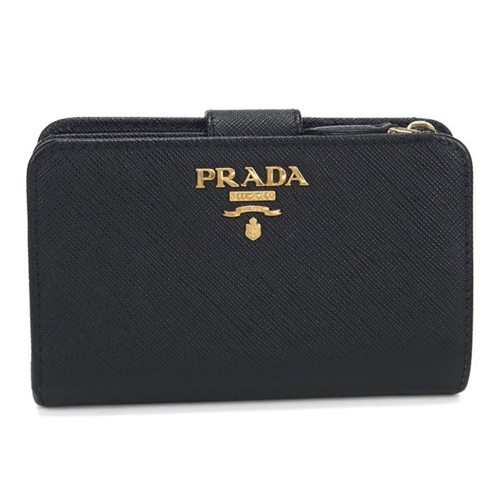 Prada Wallet (Bi-Fold) Leather: Prada Wallet (Bi-Fold) Leather Black Prada bi-fold leather wallet from Italy, measuring 9cm x 14cm x 2.5cm. Made from high-quality calfskin leather, this stylish accessory features a classic design