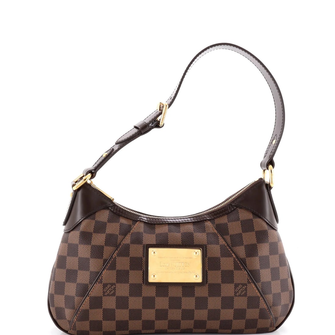 Louis Vuitton Thames Handbag Damier PM: Louis Vuitton Thames Handbag Damier PM Brown Louis Vuitton Thames Handbag Damier PM in great condition, featuring a canvas-coated exterior with minor scuffs and creases. The interior boasts a