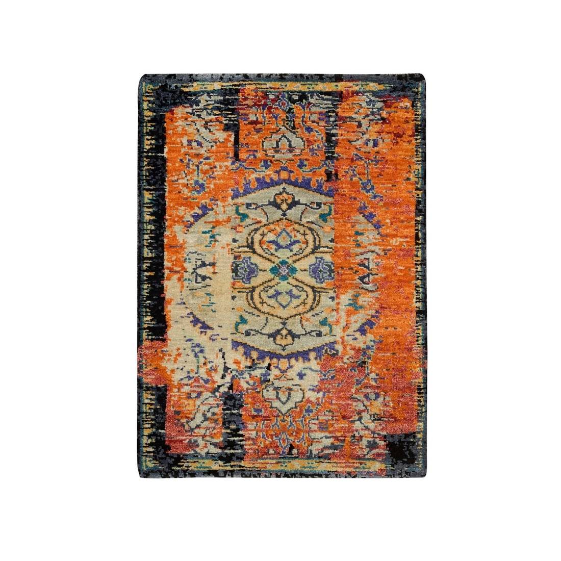 2'2"x3'1" Orange Hand Knotted Ancient Ottoman Erased Design Wool Mat Rug: 2'2"x3'1" Orange Hand Knotted Ancient Ottoman Erased Design Wool Mat Rug Hand-knotted in wool, this vibrant orange rug boasts an ancient erased design, adding a touch of timeless elegance to any indoo
