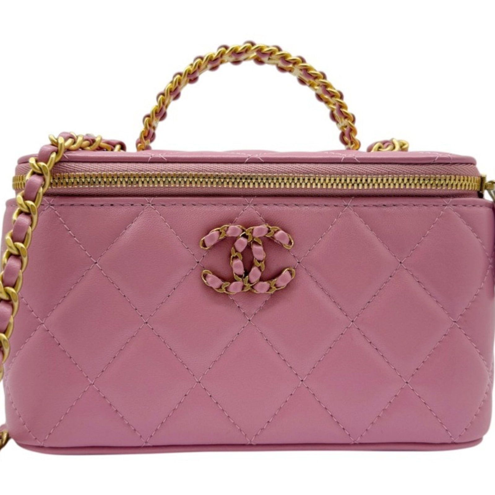 Chanel Handbag Shoulder Bag Leather: Chanel Handbag Shoulder Bag Leather Pink lambskin Chanel shoulder bag with classic design, made from high-quality leather. Measuring 10cm x 16cm x 8cm, this stylish accessory features a timeless look 