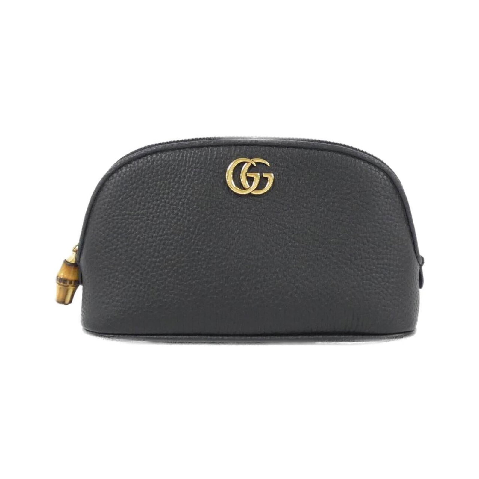 Pouch Leather Gucci: Pouch Leather Gucci Black leather pouch from the Gucci GG Marmont line, featuring gold hardware. This compact and stylish accessory measures 10cm x 18cm x 6cm. The sleek design makes it a versatile ad