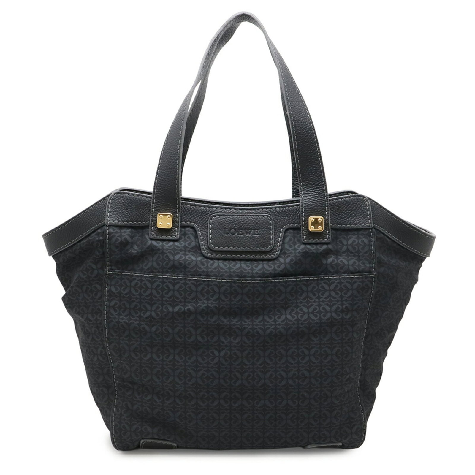 Loewe Tote Bag Nylon Canvas Leather: Loewe Tote Bag Nylon Canvas Leather Black Loewe Tote Bag with Nylon Canvas and Leather Construction, Measuring 31cm x 54cm x 14cm. This shoulder bag features a unique combination of materials, blendin
