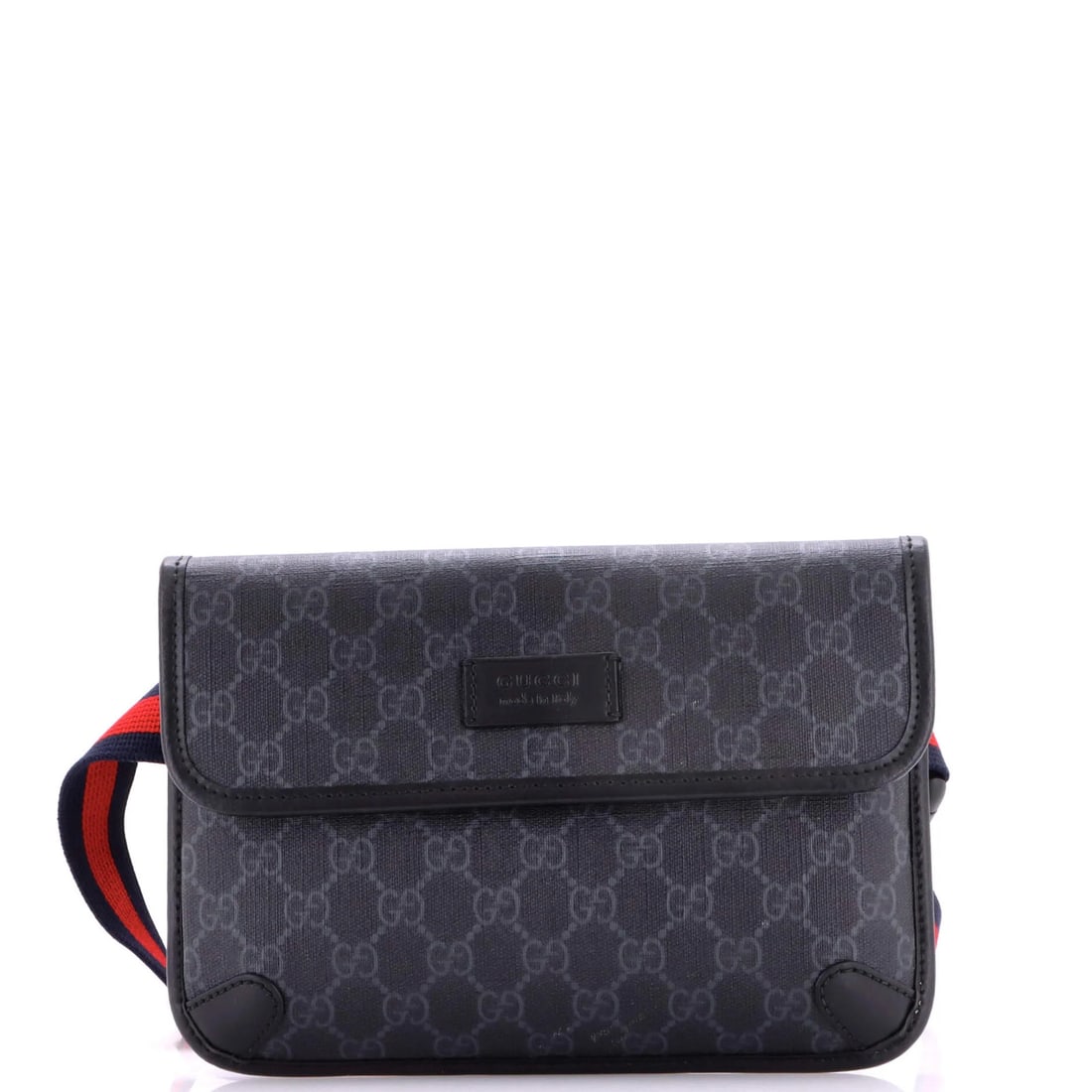 Gucci Canvas Coated Bag Belt Flap Web GG: Gucci Canvas Coated Bag Belt Flap Web GG Canvas Coated Bag Belt Flap Web GG in Black. This Gucci bag belt features a canvas coated exterior with a web flap design and silver hardware, measuring 6.5" x
