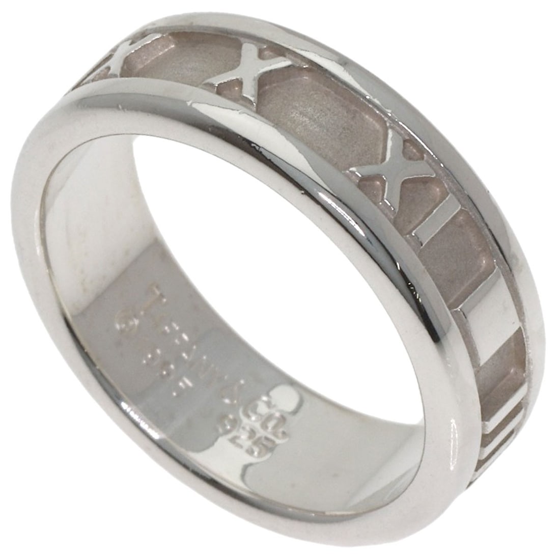 Silver Atlas Tiffany Co Ring: Silver Atlas Tiffany Co Ring Silver Atlas Tiffany Co Ring, a striking silver ring featuring the iconic Atlas design from Tiffany & Co., bears a signature. This piece showcases the brand's signature st