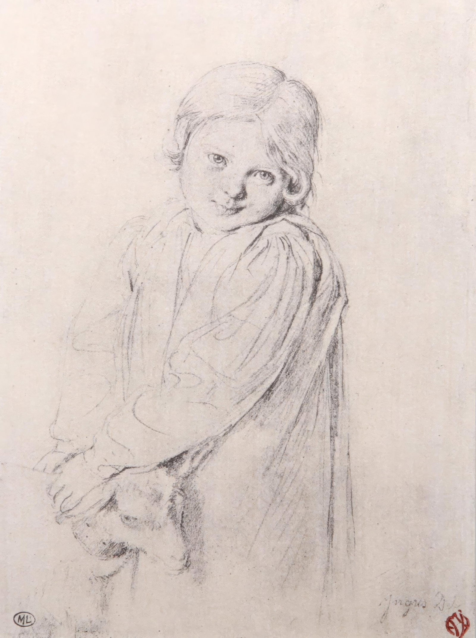 Child with goat in lithograph pochoir by Jean Auguste Dominique Ingres (1 of 7)