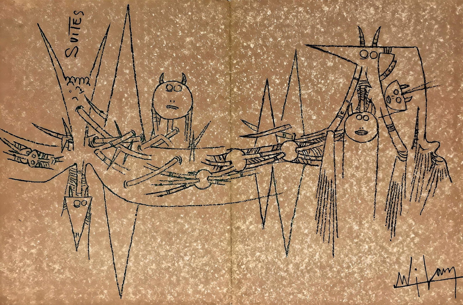 Wifredo Lam ???, Composition, Suites n3, Lithograph: Wifredo Lam ???, Composition, Suites n3, Lithograph Item Specifics: Paper size: 11.2 x 19.1 inches. Excellent condition, with centerfold, as issued. Inscription: Unsigned and unnumbered, as issued. No