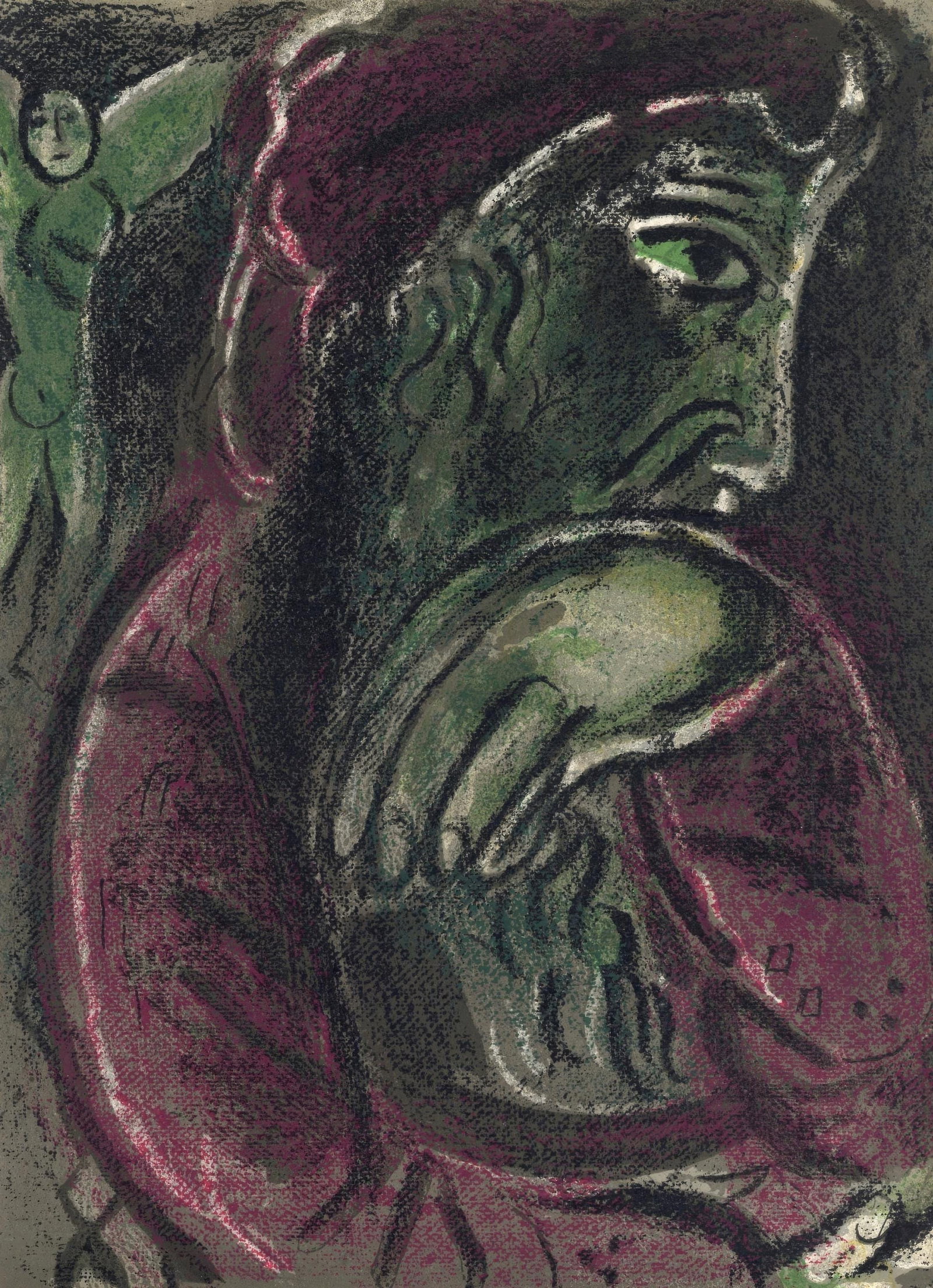 Marc Chagall, Job in Despair, from Drawings for the Bible, Verve, Revue Artistique et Litteraire,: Marc Chagall, Job in Despair, from Drawings for the Bible, Verve, Revue Artistique et Litteraire, Item Specifics: This exquisite lithograph by Marc Chagall (18871985), titled Job En Desespoir (Job in 