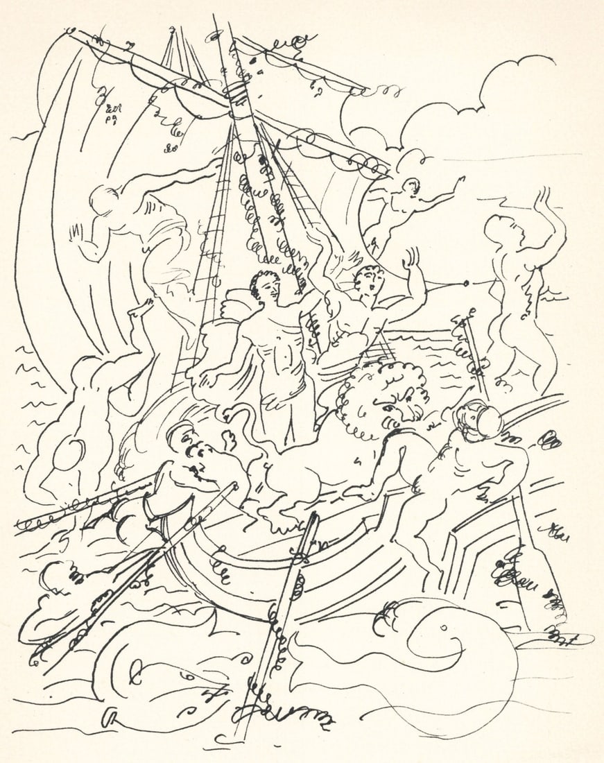 Andr Derain, Enlevement de Dionysos, Vins, Fleurs et Flammes, Lithograph: Andr Derain, Enlevement de Dionysos, Vins, Fleurs et Flammes, Lithograph Item Specifics: Paper Size: 12.75 x 10 inches. Excellent condition. Notes: From the volume, Vins, Fleurs et Flammes, 1956. Publ