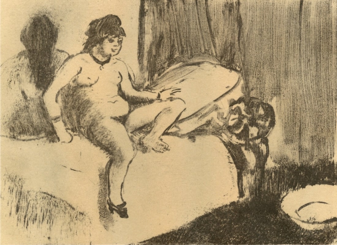 Edgar Degas, Attente, E. Degas Monotypes, Monotype: Edgar Degas, Attente, E. Degas Monotypes, Monotype Item Specifics: Paper Size: 12.25 x 9.125 inches. Excellent condition. Notes: From the volume, E. Degas Monotypes, 1948. Published by Quatre Chemins-