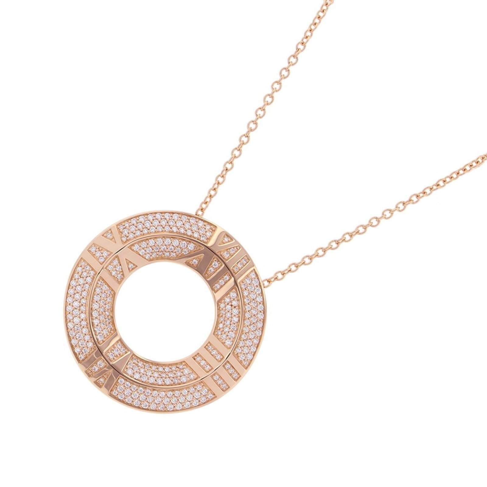 Tiffany & Co. Atlas X Closed Circle Diamond Necklace 0.57Ct Total 18K Pink Gold. (Tiffany Pendant): Tiffany & Co. Atlas X Closed Circle Diamond Necklace 0.57Ct Total 18K Pink Gold. (Tiffany Pendant) Tiffany & Co.'s Atlas X Closed Circle Diamond Necklace boasts a stunning 0.57 carat total diamond