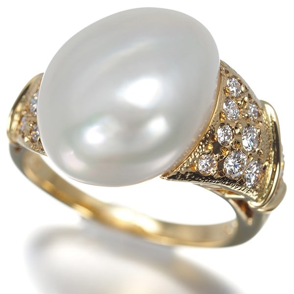 Mikimoto Ring Baroque South Sea Pearl Diamond 0.28Ct Us5-5.25 18K Yg: Mikimoto Ring Baroque South Sea Pearl Diamond 0.28Ct Us5-5.25 18K Yg Yellow Gold Mikimoto Ring Baroque South Sea Pearl Diamond 0.28Ct Us5-5.25 18K Yg features a cultured South Sea pearl, approximately
