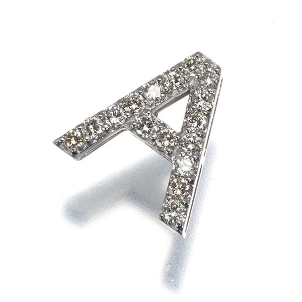 Light Brown Diamond 0.32Ct Alphabet Initial A Pendant 18K 750 White Gold: Light Brown Diamond 0.32Ct Alphabet Initial A Pendant 18K 750 White Gold The 0.32ct light brown diamond pendant features a natural, 18k white gold setting and bears the signature of its creator. This 