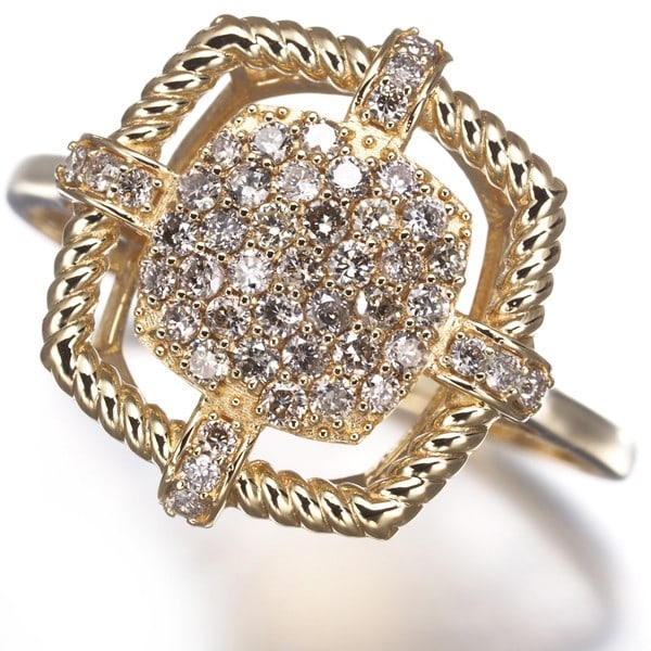 Light Brown Diamond 0.3Ct Paved Ring 18K 750 Yellow Gold: Light Brown Diamond 0.3Ct Paved Ring 18K 750 Yellow Gold Yellow gold pav? ring features a light brown diamond weighing 0.3ct, set in an 18k 750 yellow gold band with a ring size range of US6-6.25 and 