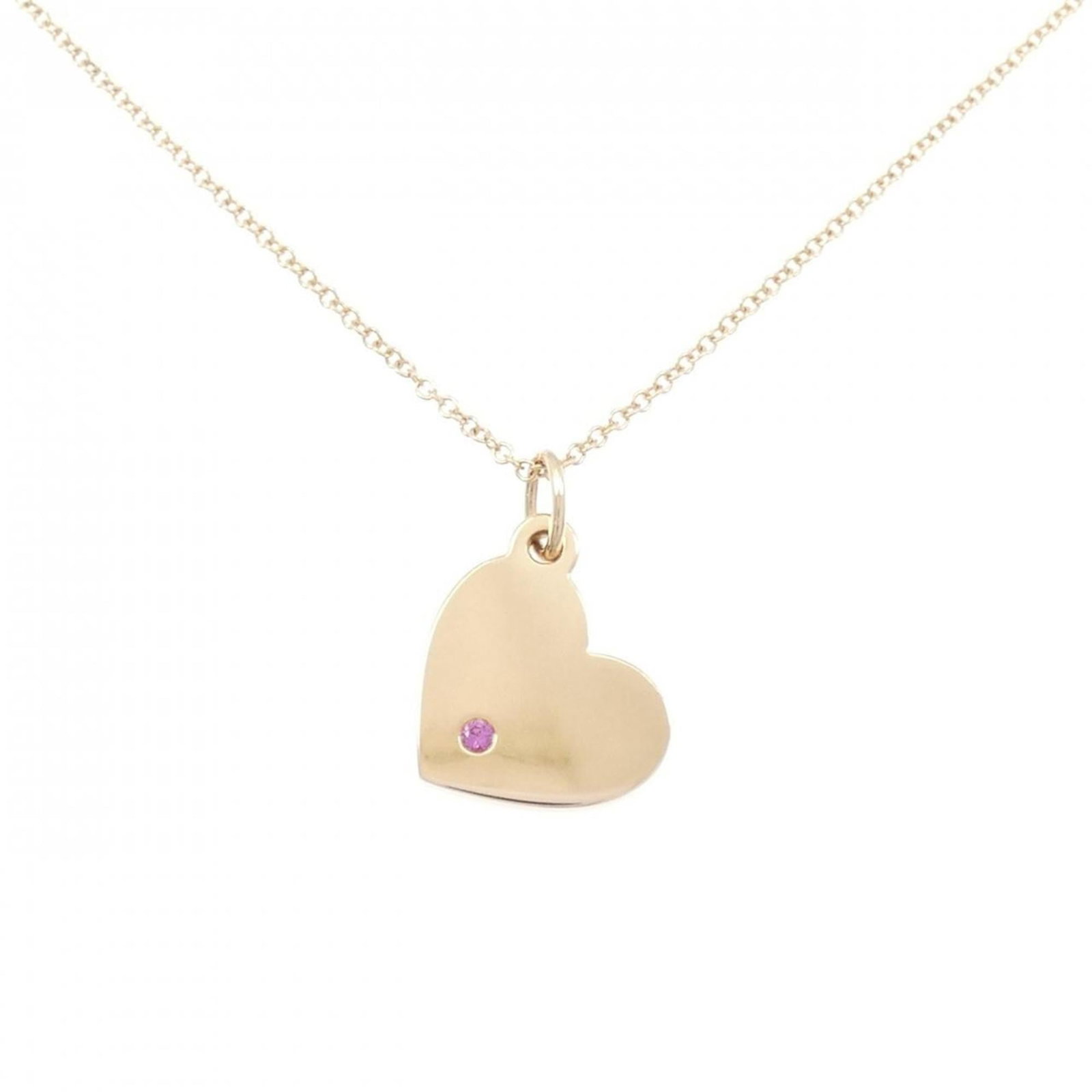 Tiffany Heart Ruby Necklace: Tiffany Heart Ruby Necklace Pink gold necklace with a heart-shaped pendant, measuring 17.7mm x 12.2mm, set in a necklace that fits a circumference of 40 cm / 15.74''. The Tiffany brand is associated w