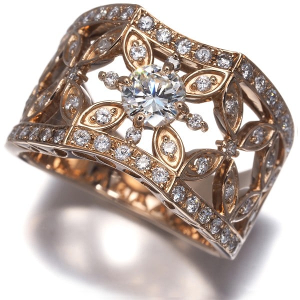 Gd 0.46Ct Rose Gold Flower Openwork Ring Vs1 Diamond 0.331Ct: Gd 0.46Ct Rose Gold Flower Openwork Ring Vs1 Diamond 0.331Ct Rose Gold Flower Openwork Ring with VS1 Diamond. This 18k rose gold ring features a stunning openwork design and showcases a 0.331ct VS1 di