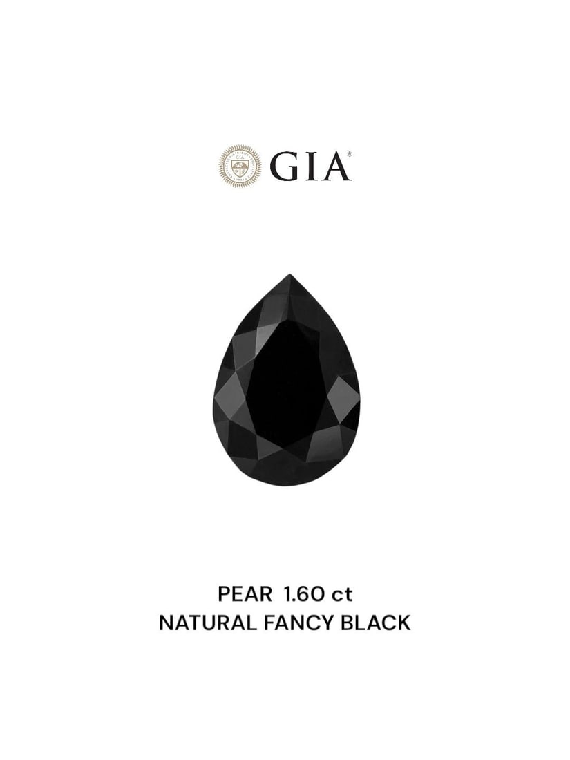 GIA Pear 1.6ct Fancy Black VVS2 - Loose Natural Diamond: GIA Pear 1.6ct Fancy Black VVS2 - Loose Natural Diamond GIA-certified Fancy Black diamond with exceptional clarity and polish. This loose natural stone boasts a vibrant black color, EX symmetry, and i