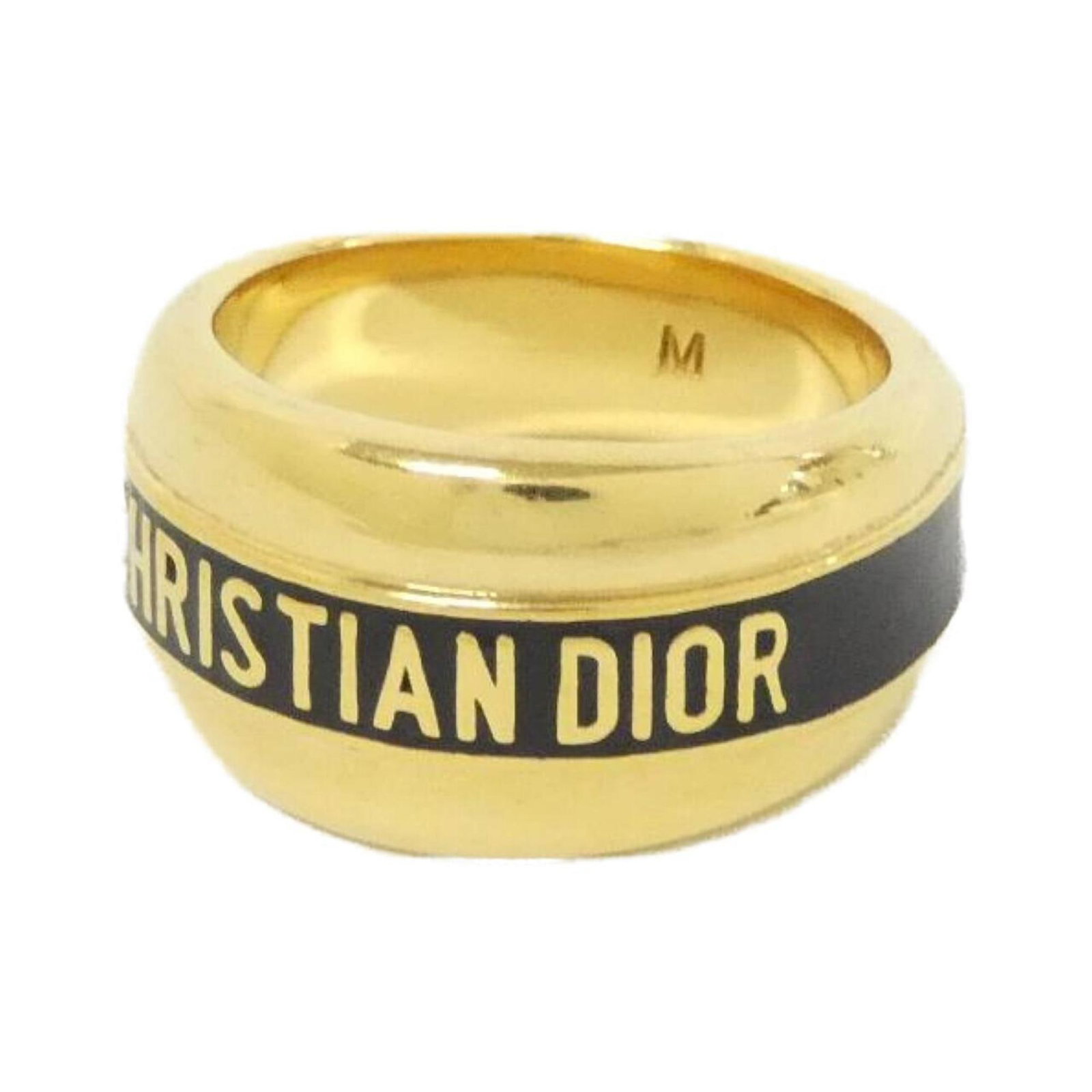 Dior Ring by Christian Band: Dior Ring by Christian Band The Dior Ring by Christian Dior features a sleek black design and gold accents, making it a stylish addition to any outfit. Available in US size 6.5, this band ring is suit