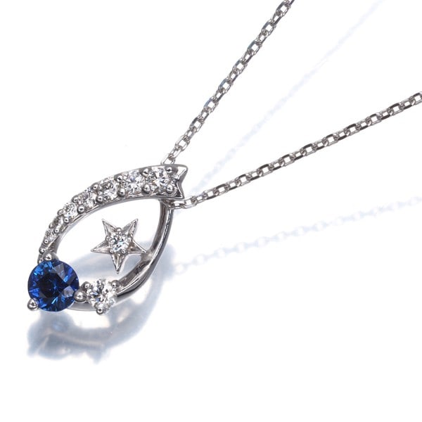 Star Jewelry Necklace Sapphire Diamond 0.09Ct Star 18K 750 White Gold: Star Jewelry Necklace Sapphire Diamond 0.09Ct Star 18K 750 White Gold Star Jewelry Necklace Sapphire Diamond 0.09Ct Star 18K 750 White Gold - A stunning 18k white gold necklace featuring a natural