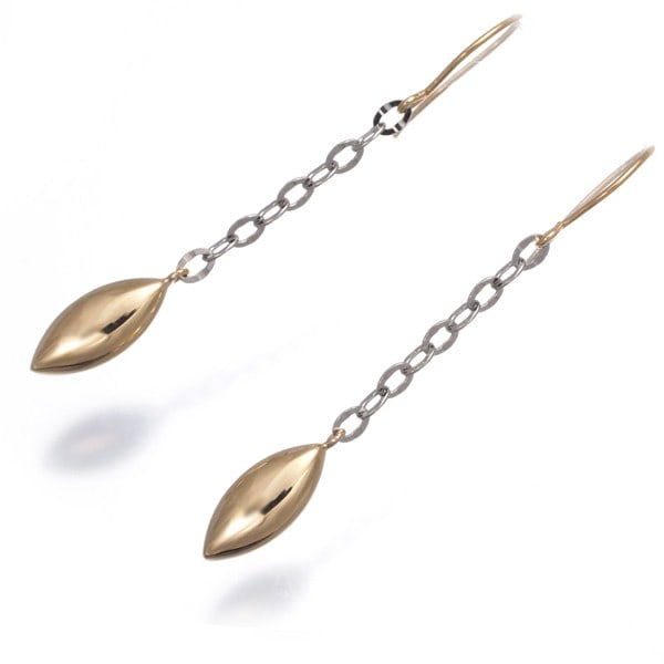 Yellow Gold 18K Earrings 900 Platinum Bicolor: Yellow Gold 18K Earrings 900 Platinum Bicolor Yellow gold earrings with a unique 900 platinum bicolor design, featuring a distinctive hook/drop style and measuring 36.4mm in total length, with a desig