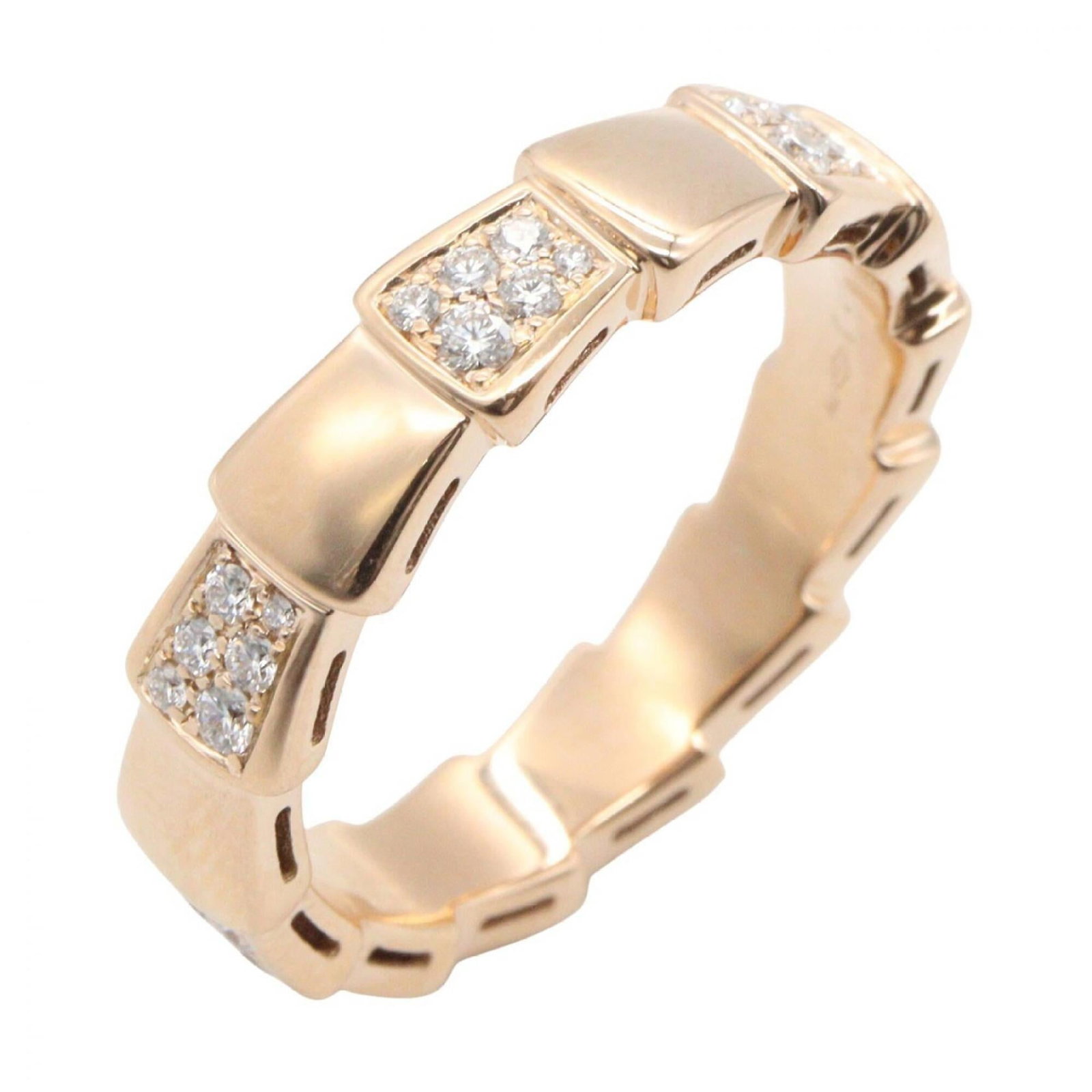 Bvlgari Band Ring Pink Gold (18K): Bvlgari Band Ring Pink Gold (18K) Pink gold (18K) band ring from Bvlgari, featuring diamond stone and available in size 10.5 US. This 18K pink gold band ring showcases a beautiful diamond accent, addi