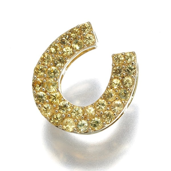 Yellow Sapphire 0.48Ct Horseshoe Paved Pendant 18K 750 Yellow Gold: Yellow Sapphire 0.48Ct Horseshoe Paved Pendant 18K 750 Yellow Gold Yellow Sapphire 0.48Ct Horseshoe Paved Pendant in 18K Yellow Gold - A stunning piece featuring a natural yellow sapphire set in an el