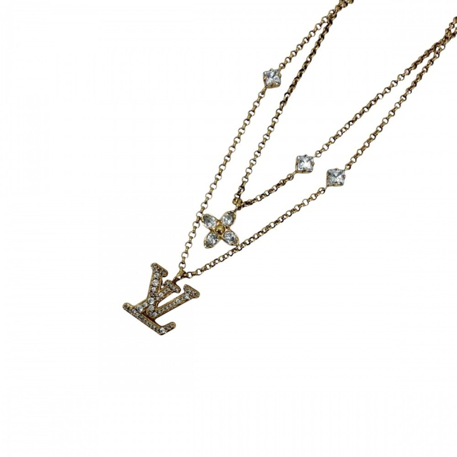 Louis Vuitton Women'S Necklace Lady Lv Double Chain Adjustable Rhinestone M01845 Gold Approx. 13.2G: Louis Vuitton Women'S Necklace Lady Lv Double Chain Adjustable Rhinestone M01845 Gold Approx. 13.2G The Louis Vuitton Women's Necklace features an adjustable double chain design with rhinestone