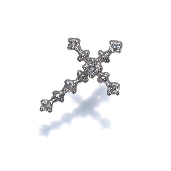 Diamond 0.10Ct Cross Pendant 18K 750 White Gold: Diamond 0.10Ct Cross Pendant 18K 750 White Gold The 0.10ct diamond cross pendant in 18k white gold is a delicate and elegant design, featuring a natural diamond as the main stone. The pendant's 15.5 x