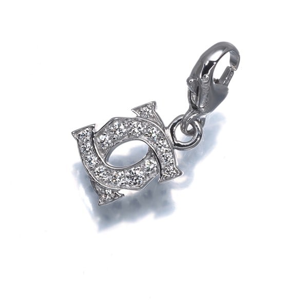 Diamond Pendant Entrelaces Baby Charm by Cartier 18k White: Diamond Pendant Entrelaces Baby Charm by Cartier 18k White Cartier's Entrelaces charm collection features a delicate diamond pendant, showcasing a natural diamond set in 18k white gold. The entwined d
