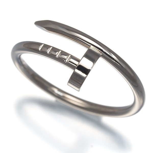 Cartier Ring Juste Un Clou Eu51 18K 750 White Gold: Cartier Ring Juste Un Clou Eu51 18K 750 White Gold 18k white gold Cartier Ring Juste Un Clou EU51 features a sleek design with a narrow width of 7.7mm and a base of the shank measuring 1.8mm, showcasi