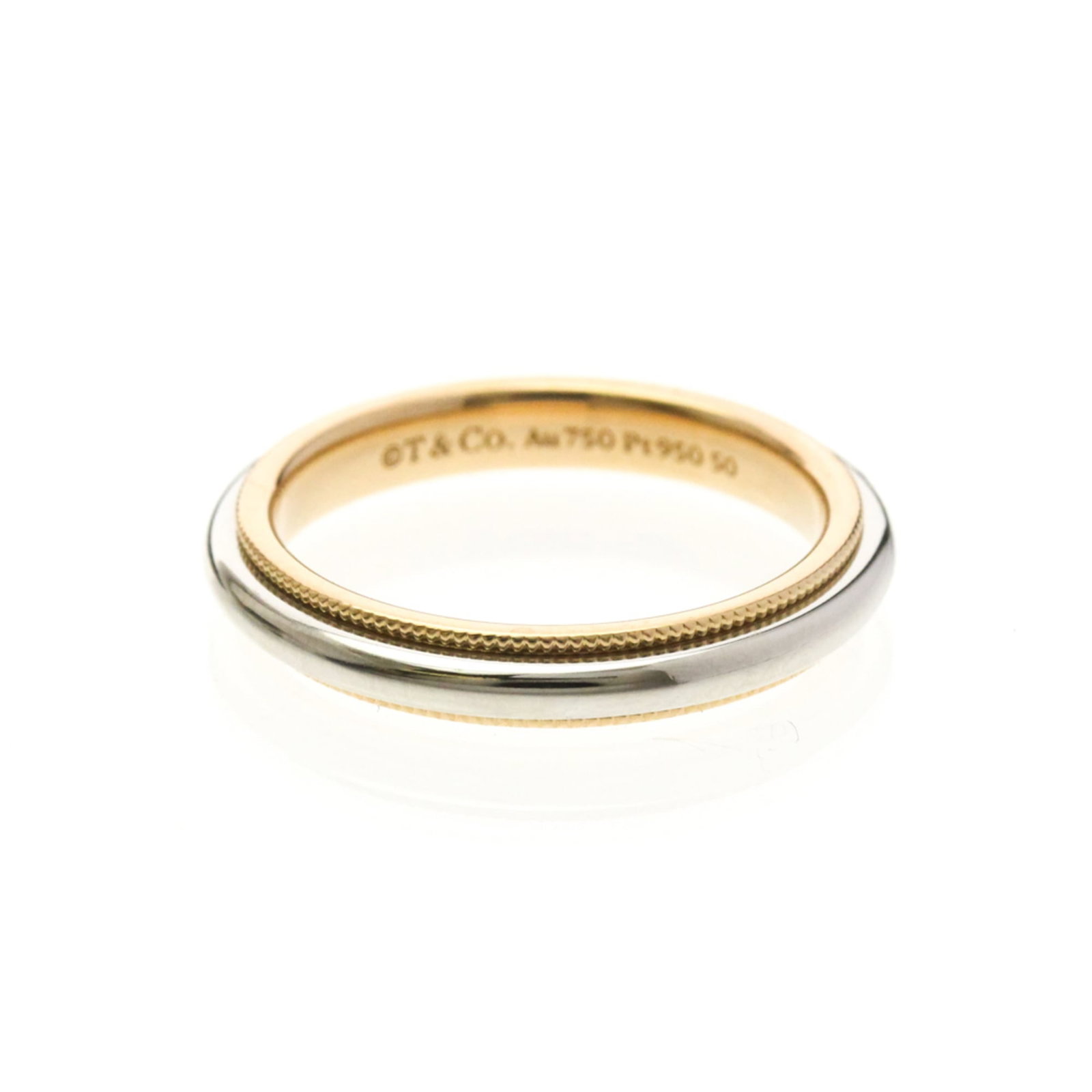 Pink Gold Ring Tiffany Band Platinum: Pink Gold Ring Tiffany Band Platinum Pink gold (18K) and platinum metal blend creates a unique look in this Milgrain Band Ring. The ring's slender width of 2.9mm / 0.11'' makes it suitable for