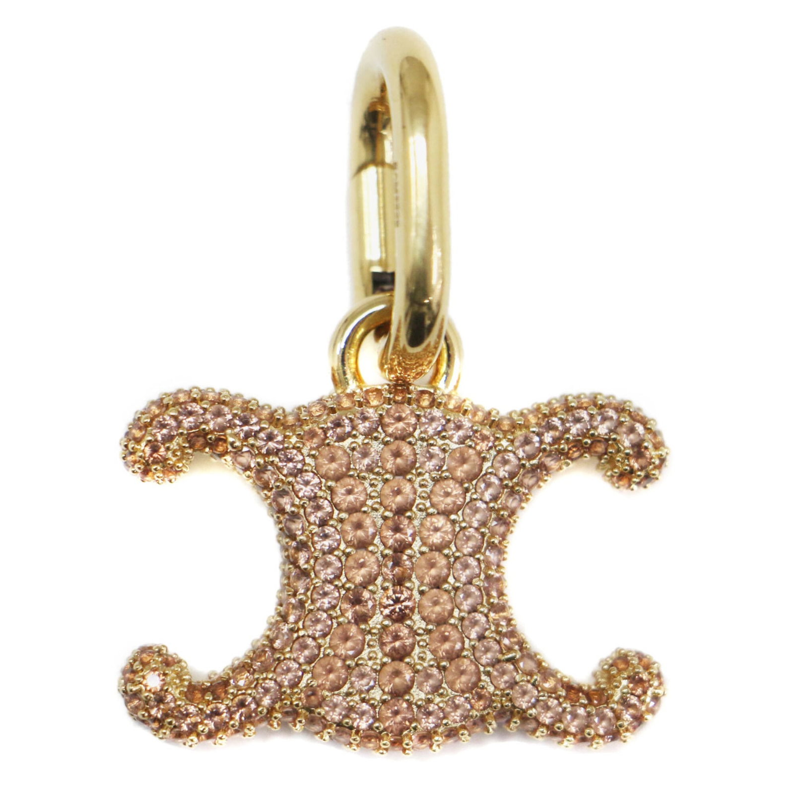 Celine Gold Pave Brass Pendant Top Crystal Triomphe Strass Women'S: Celine Gold Pave Brass Pendant Top Crystal Triomphe Strass Women'S Gold Pave Brass Pendant Top Crystal Triomphe Strass Women's Necklace Features a 40mm x 30mm Gold Pendant with a Notable Crystal