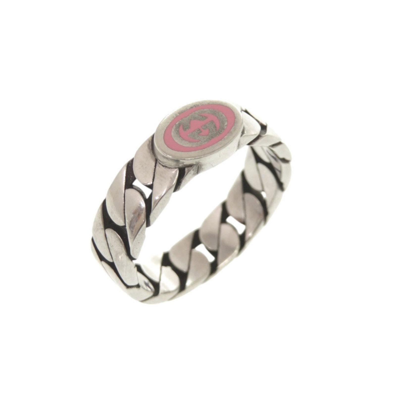Gucci Band Ring Silver 925: Gucci Band Ring Silver 925 Silver 925 band ring from Gucci, available in pink. This women's band ring features the iconic Gucci brand and is made from high-quality silver material. The US size 10